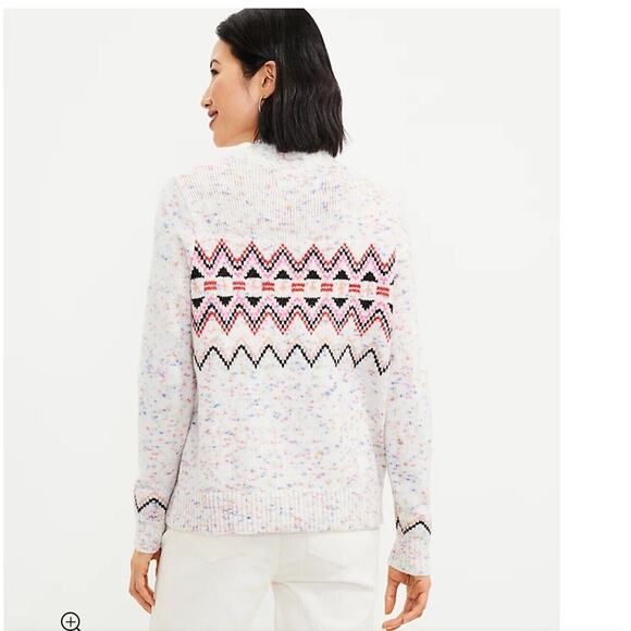 Loft Sweater Womens Large Mock Neck Fair Isle Colorful Specked Knit New - Picture 2 of 11